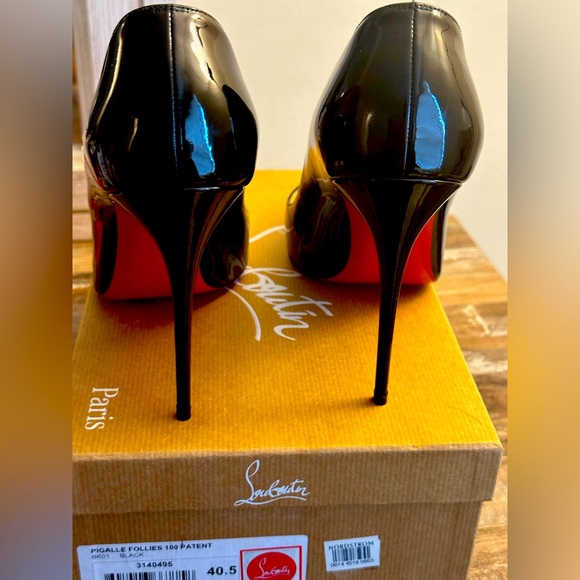 CHRISTIAN LOUBOUTIN  PIGALLE FOLLIES 100 PATENT BLACK SIZE 40.5 - Picture 4 of 9